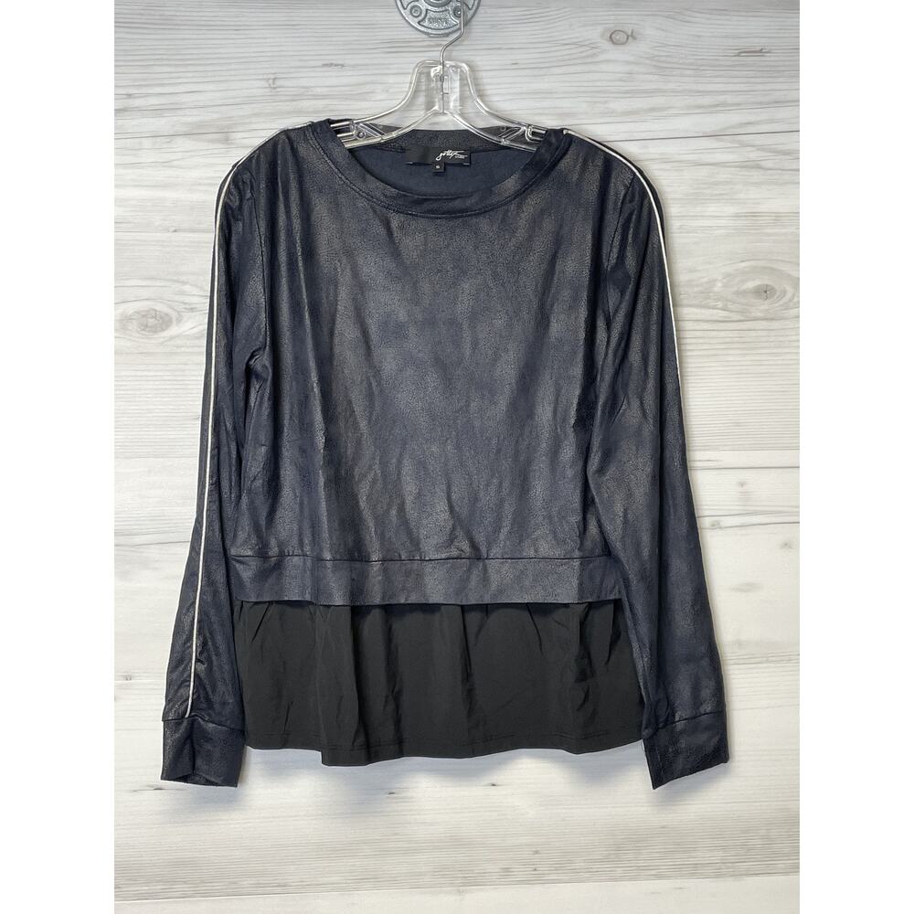 Gottex Studio Pullover Womens Small Black Metallic Sheen Long Sleeve Layered Top